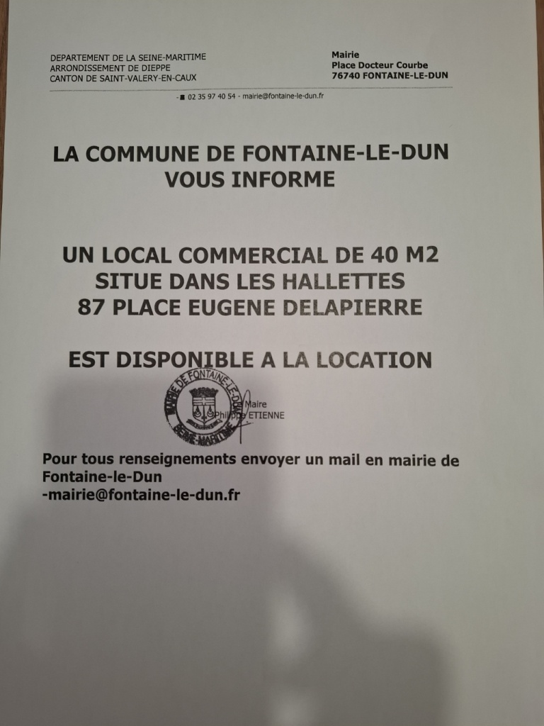 Local commercial à louer, Fontaine le Dun